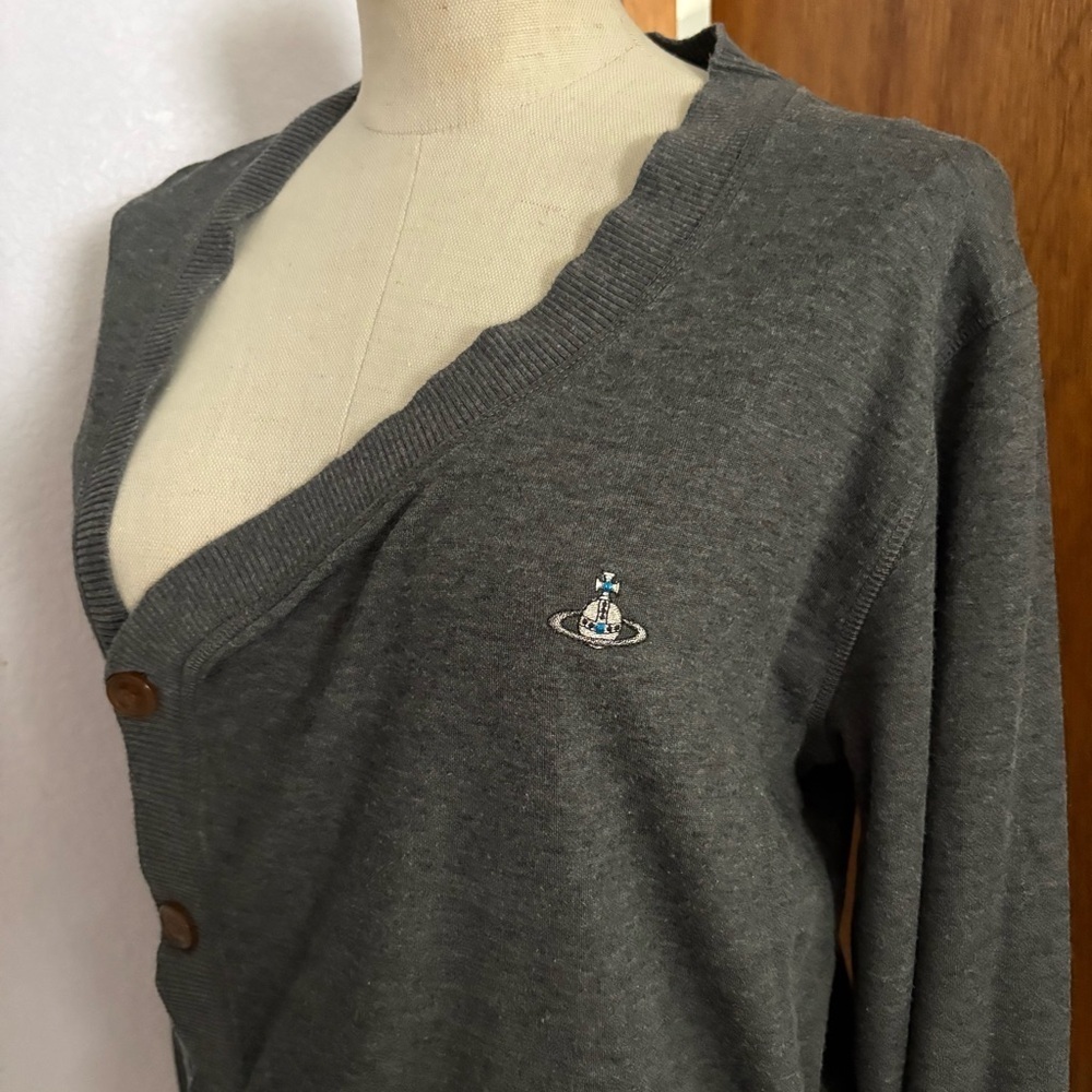 VIVIENNE WESTWOOD Man sz 46 sz S Gray Asymmetrical Cardigan Tencel - Picture 2 of 10